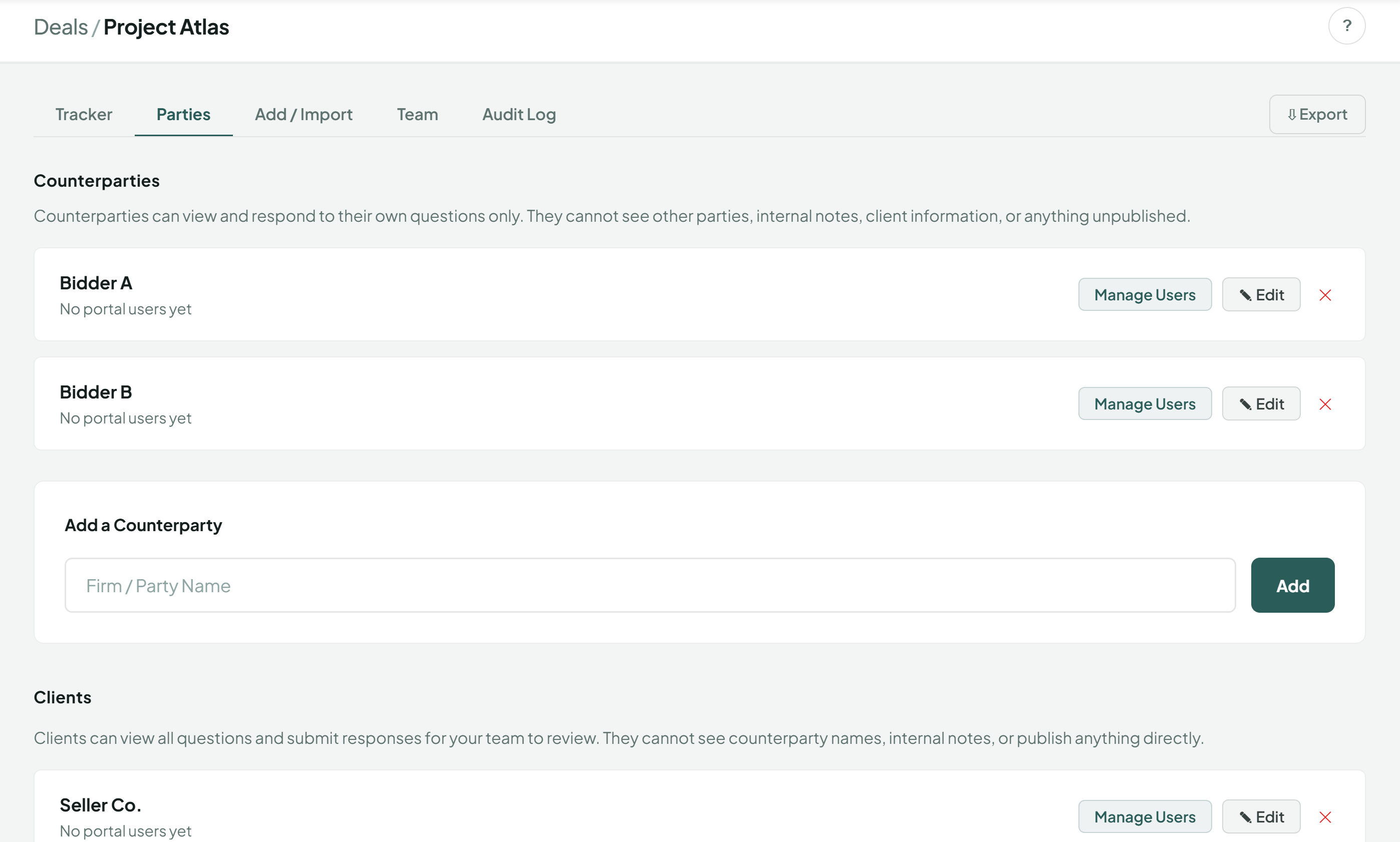 Manage counterparties and clients